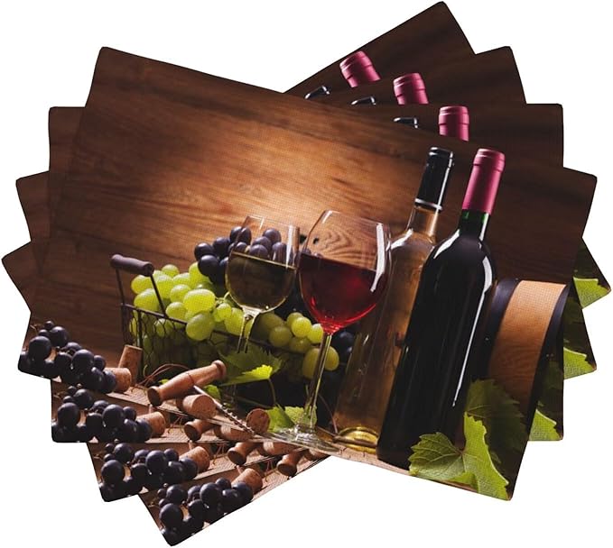 Wine Placemats Set of 4 Vintage Wooden Red and White Wines Linen Placemat Indoor Outdoor Party Home Desktop Kitchen Dining Room Decoration 12x18 Inch