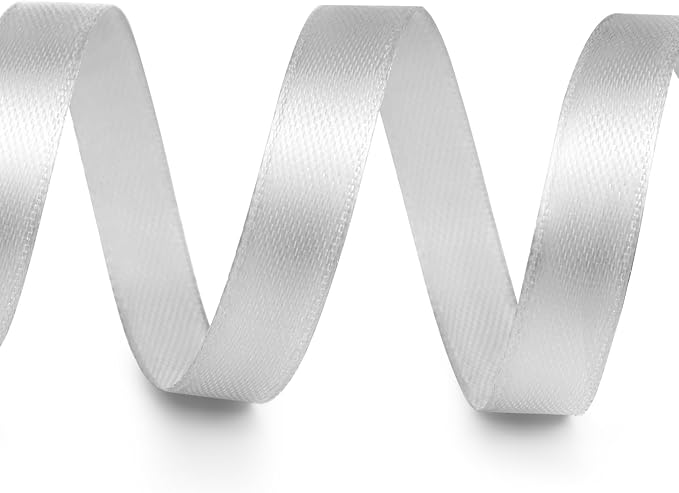 3/8" x 100 Yards Satin Ribbon - Silver Silk Ribbon with Spool - Ideal for Gift Wrapping, Floral Bouquets, Crafts, Wedding Party Decorations, Christmas and Sewing Projects
