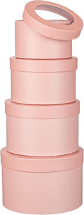 Flower Boxes for Arrangements Nesting Round Gift Boxes with Clear Lids Pink Round Boxes for Flowers Set of 4 Assorted Sizes Flower Boxes for Flower Arrangements, Valentine's Day, Mother's Day,