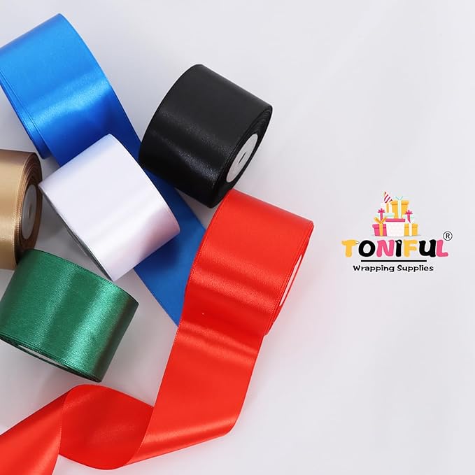 TONIFUL 2 Inch x 25 Yards Wide White Satin Ribbon Solid Fabric Ribbon for Gift Wrapping Crafts Chair Sash Eternal Flower Invitation Cards Hair Bows Sewing Party Wedding Decoration Halloween Christmas