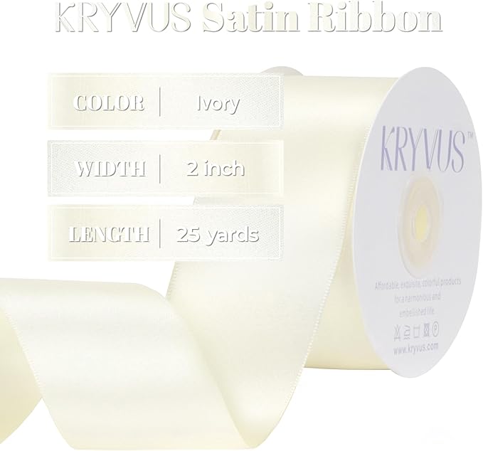 Ivory Satin Ribbon, Double Faced 2 Inch X 50 Yards Ivory Ribbon, Premium Satin Ribbon for Gift Wrapping, Crafts, Hair Bow Making, Sewing, Flower Bouquet, Wedding Party Decor