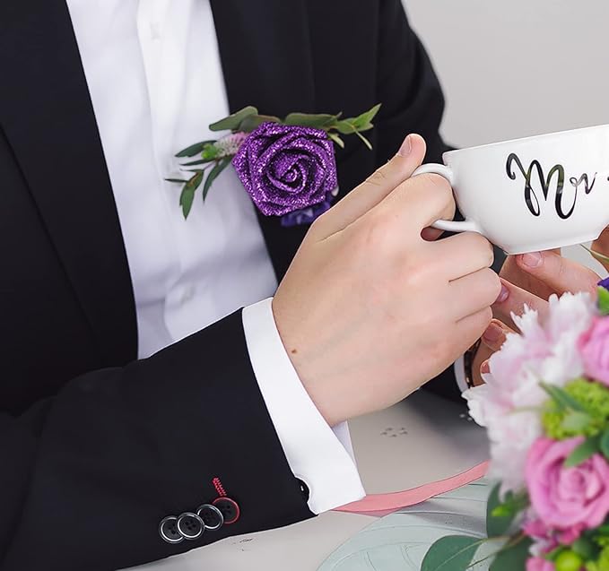 IPOPU Artificial Glitter Roses,50PCS Purple Glitter Flowers Sparkle Fake Roses for Cake Wedding Bouquet Home Party Decoration(Purple)