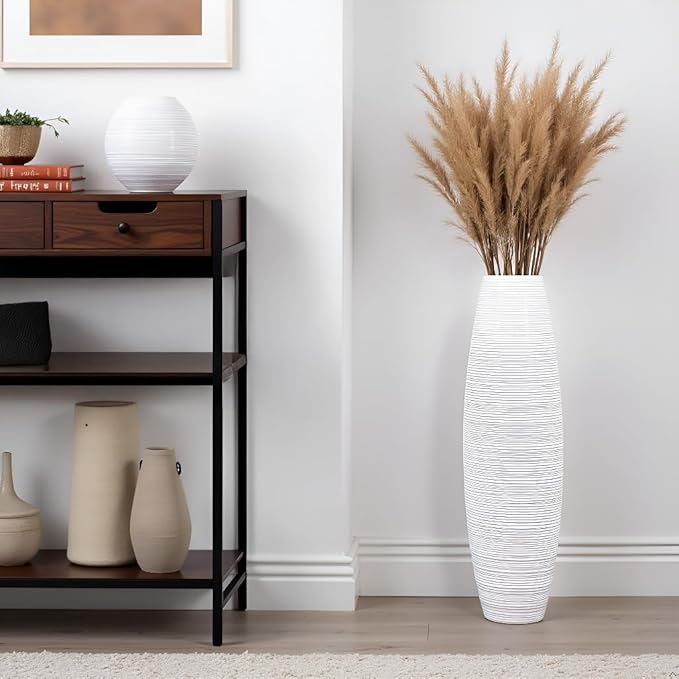 Tall Floor Vase, 27.5 inches (70cm, 2.3FT) Floor Vase Sturdy and Luxurious,Tall Vases for Country Home Decor, Living Room, Resin White Vases
