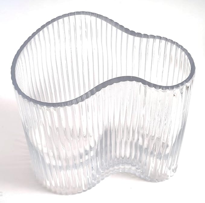 Glass Vase for Centerpieces,Modern Large Vase for Flowers,Footprint Shape Striped Bottle for Home,Office Restaurant Desk Decor 8.3 Inch (Clear)