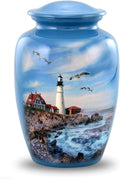 Lighthouse Urn - Full Size Portland Head Lighthouse Cremation Urn – Adult Urns for Men and Women – Ocean Blue Funeral and Memorial Urns for Human Ashes Upto 210 Lbs with Velvet Bag (Large)
