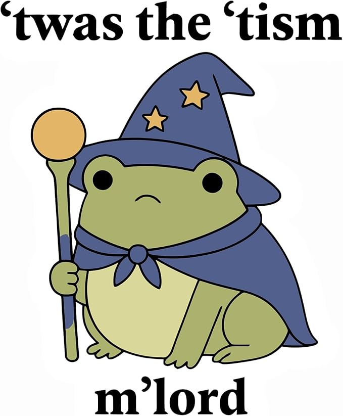 HANDICHI Design 5-Pack 2 Inch Cute Wizard Frog Stickers – ’TWAS The ’Tism M’Lord Meme Vinyl Decals – Funny Neurodivergent Sticker Pack for Laptops, Water Bottles, Journals and Scrapbooks