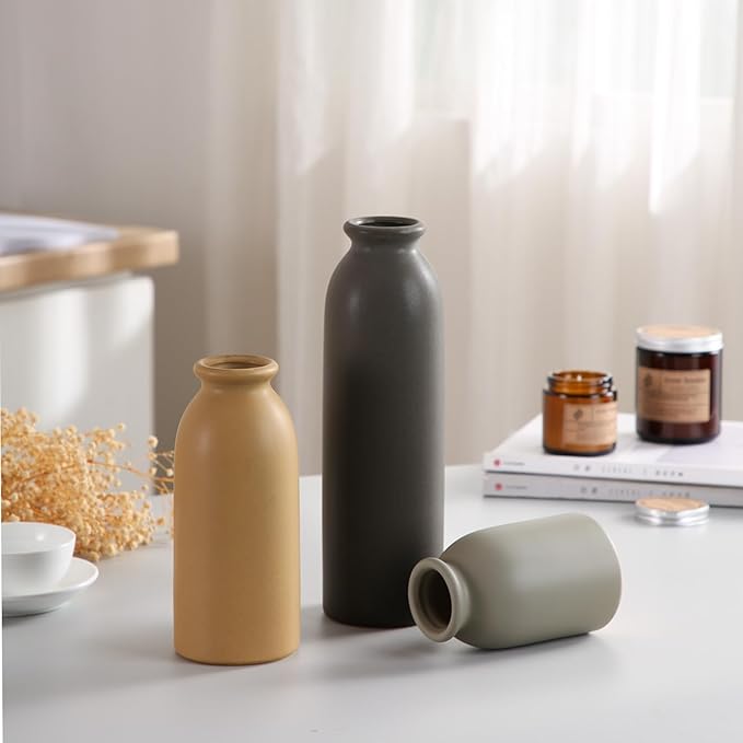 CWLWGO-Ceramic Matte Vase for Home Decor, Modern and Minimalist Decorative Vases Set. Farmhouse Decor,Living Room Tabletop, Bookshelf Centerpiece Decoration,Boho Decor.（Matte Multi）.