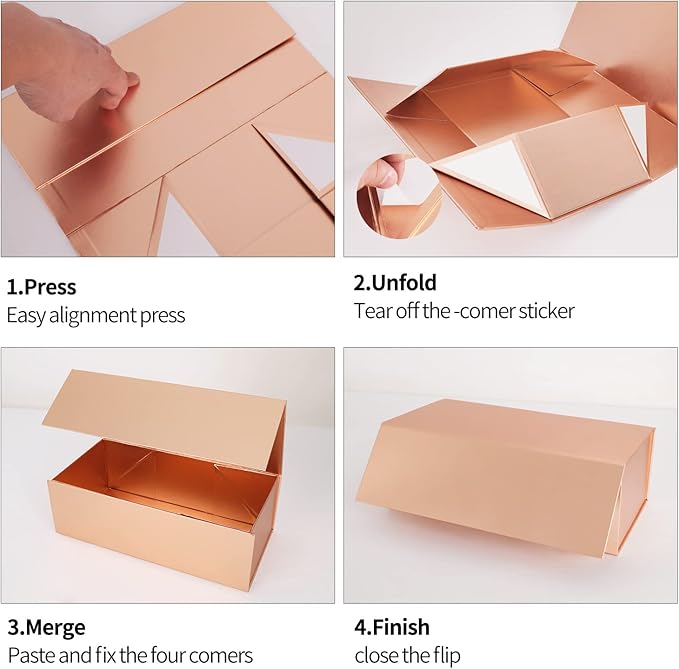 Rose Gold Gift Box with Magnetic Closure Lid 10" X 6" X 3" Gift Boxe for Presents,Luxury for Gift Packaging, Bridesmaid Gifts Boxes,Birthday Gift Box
