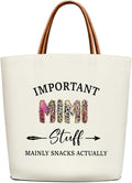 Canvas Tote Bag for Women, Important Stuff Bag with Leather Handle, Reusable Grocery Bags for Shopping Beach Travel