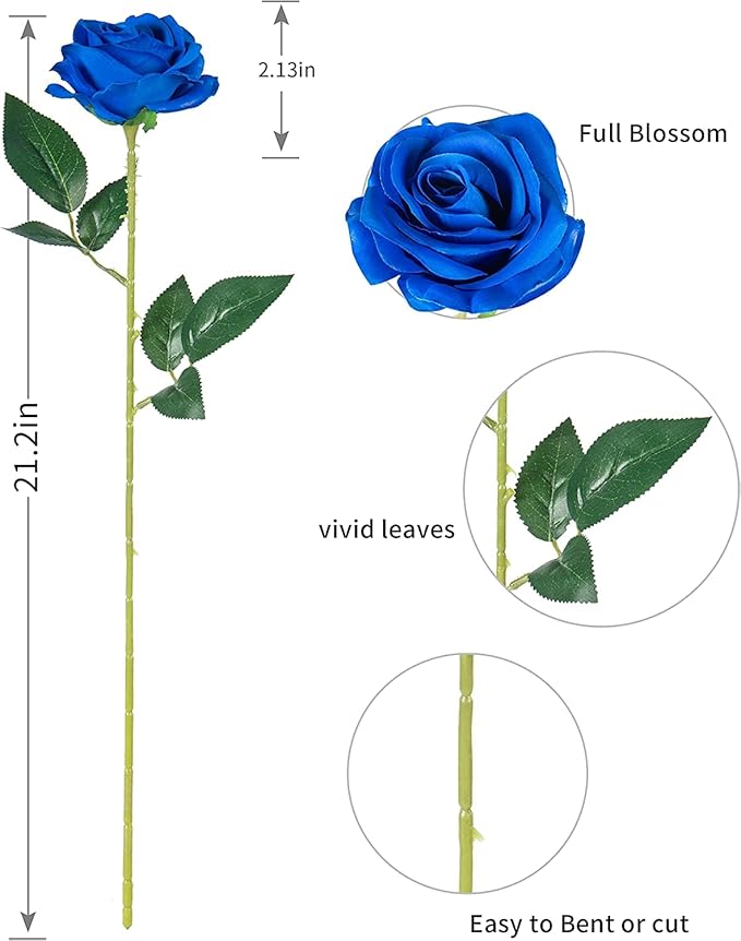 DuHouse 10pcs Silk Roses Artificial Flowers Fake Rose for Arrangement Wedding Party Home Decoration (Klein Blue)