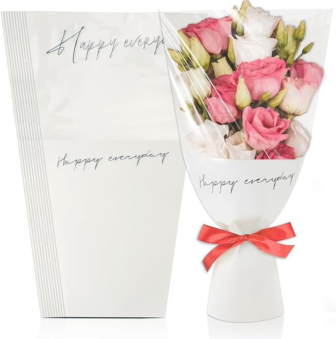 Hying 20 Pieces Flower Wrapping Bags for Bouquets, Floral Packing Sleeves White Paper Bouquet Bags Wrapping Sleeves for Teacher Graduation Wedding Mother's Day Gift