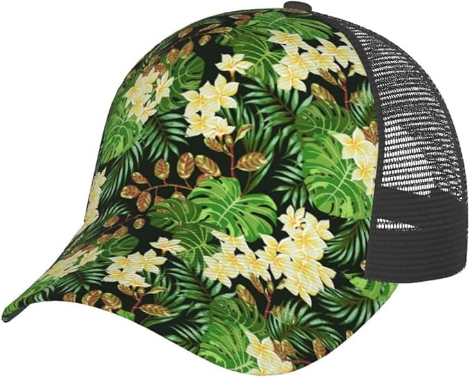 Tropical Pink Flowers Hats Women Men Hawaii Trucker Hat Adjustable Snapback Mesh Baseball Cap Hat
