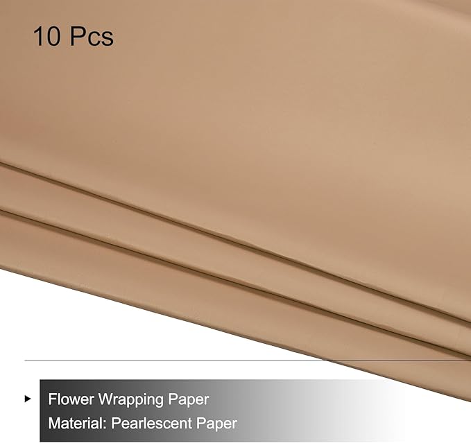 MECCANIXITY Pearlescent Film Flower Wrapping Paper 22.8x22.8 Inch Waterproof for DIY Crafts, Gift/Gift Box Packaging Coffee Color Pack of 10