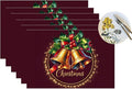PVC Placemats Set of 6 Wipeable Table Mats Washable Heat Resistant Non Slip Vinyl Dining Table Mat for Kitchen Indoor Outdoor Patio Farmhouse Place Mats Christmas Bell Red Decorative