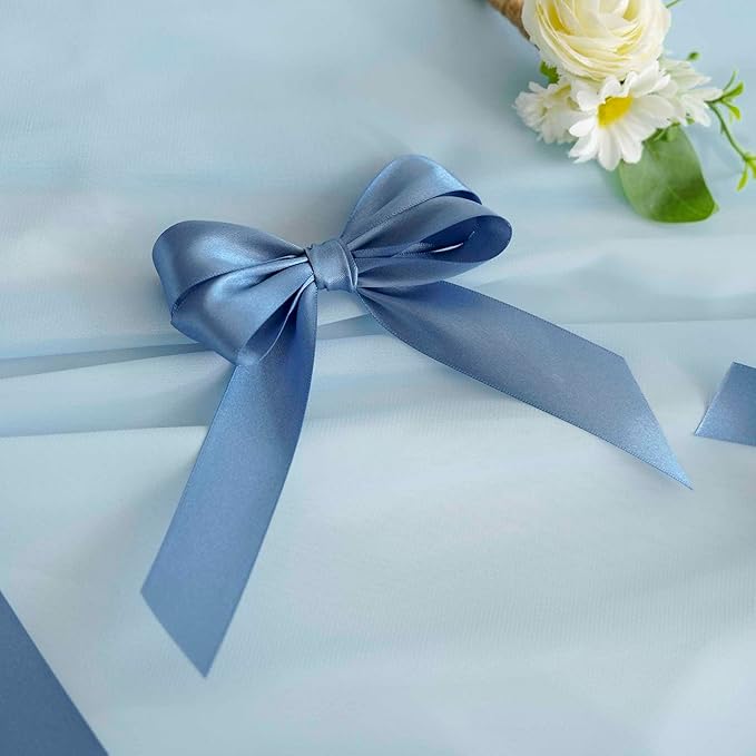 MEEDEE Smoke Blue Ribbon 1 Inch Smoke Blue Satin Ribbon Lux Double Faced Satin Ribbons by 50 Yards Polyester Wrapping Ribbons for Crafts, Weddings, Flower Bouquet, Holiday Decorating