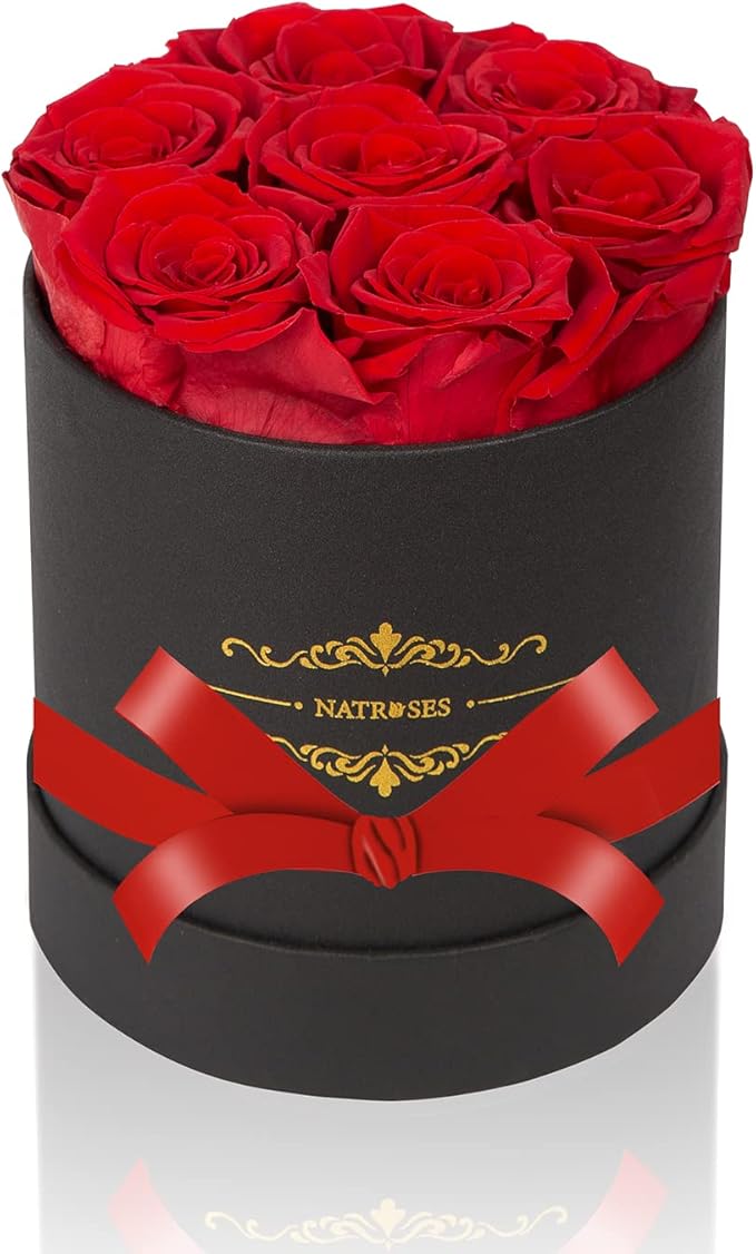 NATROSES 7 Piece Preserved Roses in a Box, Preserved Flowers for Birthday, Flower Gifts for Mothers Day (Red)