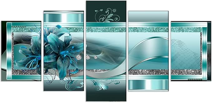 LUDUHU Turquoise Orchid Flowers Canvas Print - Abstract Green Floral Poster, Blue Wall Art Painting Decor for Home Decoration Artwork Picture Bedroom Green Floral (A,Oversize 60x30inch)