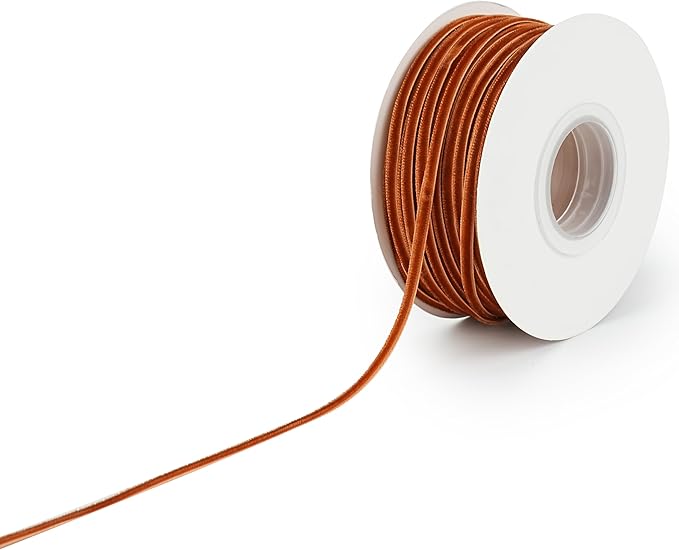 MAYREEL 1/8 Inch Copper Velvet Ribbon Thin Golden Brown Vintage Ribbon for Wedding Invitations Crafts Gift Wrapping Party Favor Boxes 50 Yards