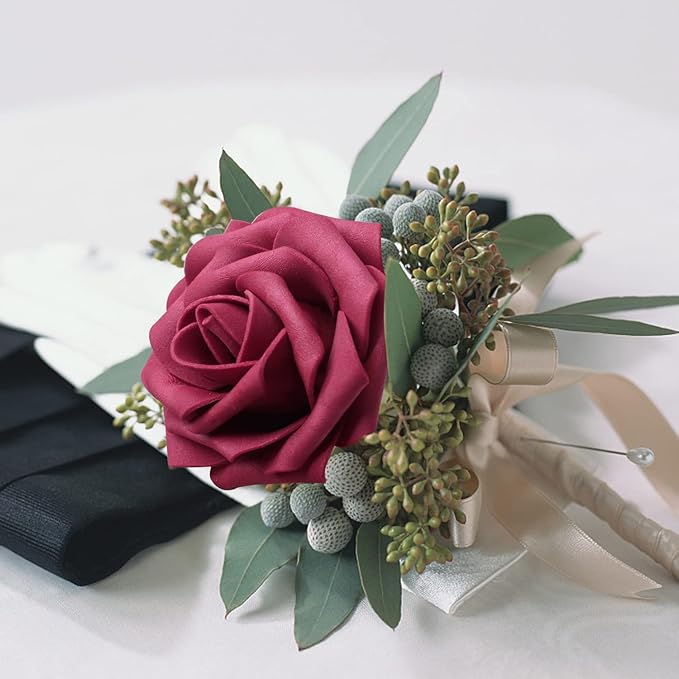 Artificial Roses Flowers 100pcs Wine Red Real Looking Foam Fake Roses with Stems for DIY Wedding Bouquets Bridal Shower Centerpieces Party Decorations (100, Wine Red)