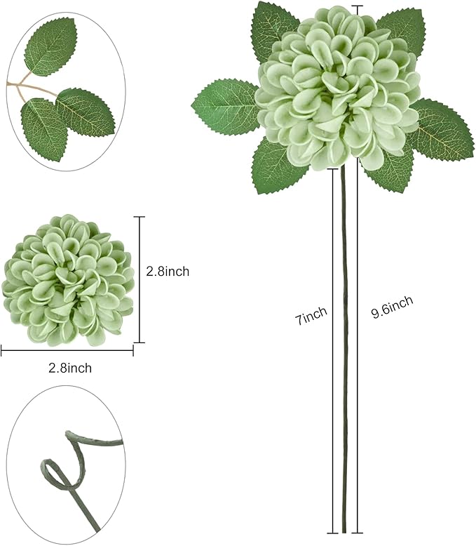 Artificial Flowers,50pcs Realistic Artificial Rose for DIY Wedding Bouquets Centerpieces Arrangements, Emerald Green Shades Dahlia Flowers with Stem for Bridal Shower Party