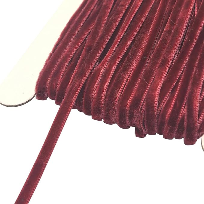 Chenkou Craft Dark Red 25 Yards 1/8" 3mm Velvet Ribbon Lots Bulk (Dark red, 1/8"(3mm))
