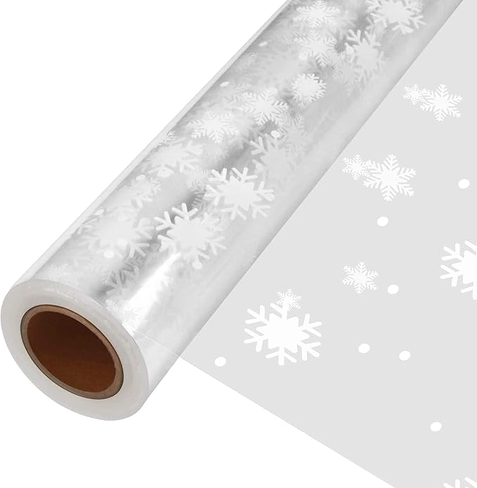 31.5 in X 100 ft Christmas Cellophane Wrap Roll – 3 Mil Thicken Snowflake Clear Cellophane Wrap Roll for Gift Baskets, Clear Cellophane Bags Large for Christmas Gift Baskets(31.5" fold into 16")