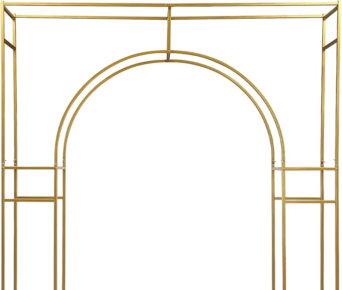 Wedding Arch Backdrop Stand, 7.9 Ft Heavy Duty Gold Metal Square Wedding Arch, 3D Floral Balloon Frame Flower Stand for Garden Indoor Outdoor Party Birthday Parties Engagements Decoration