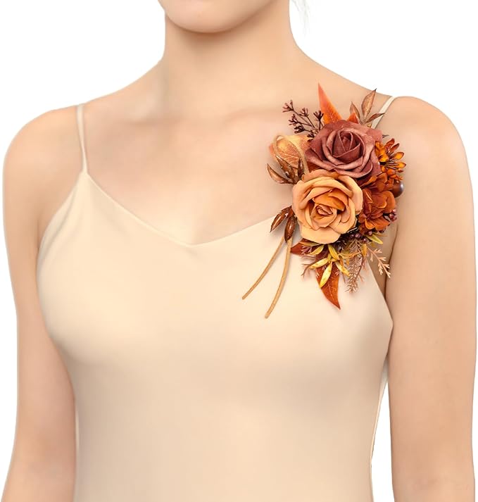 TINGE TIME Artificial Shoulder Corsages Flowers, Set of 2, Mother of The Bride Floral Corsage for Wedding Ceremony Anniversary Formal Dinner Party (Maple Red)