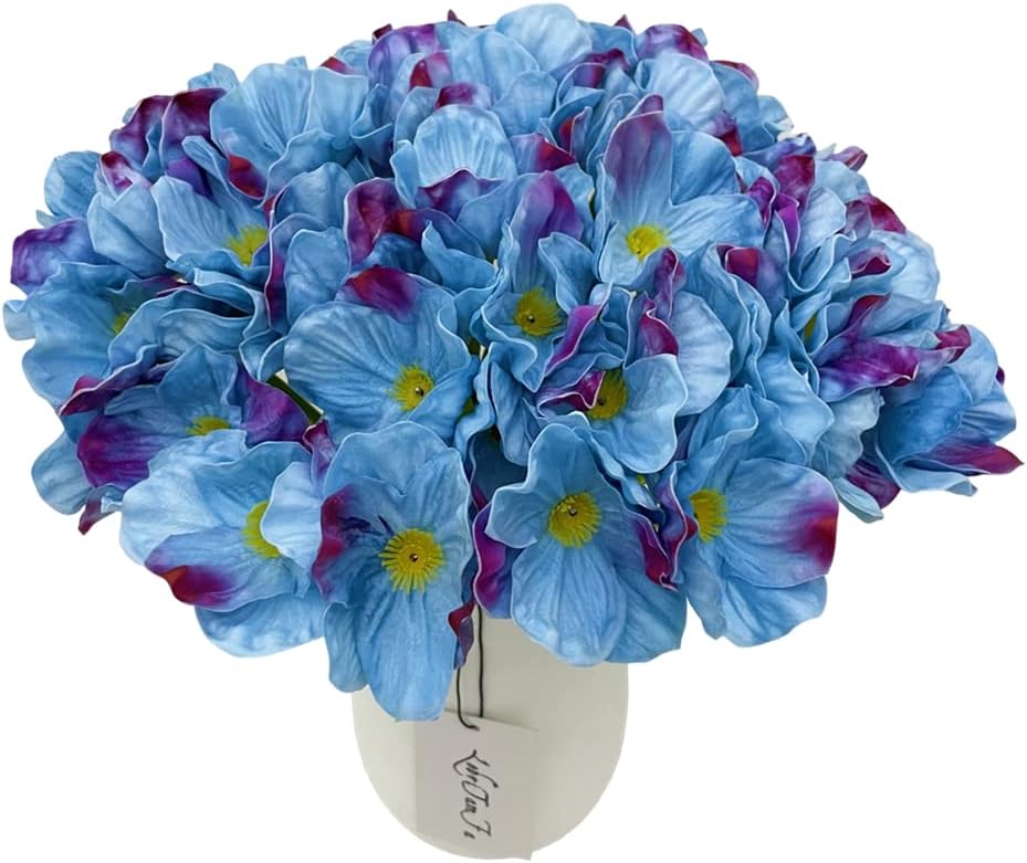10 PCS High Quaulity Fresh Artificial Mini Real Touch PU/Latex Corn Poppies Decorative Silk Fake Artificial Poppy Flowers for Wedding Holiday Bridal Bouquet Home Party Decor (Blue)