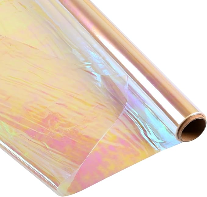 Giiffu Iridescent Cellophane Wrap Roll, 34" Wide x 50 Ft Long | Holographic Film for Gift Baskets, Floral Bouquets, Easter Gifts & Craft Projects