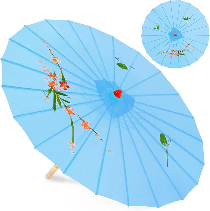 33" Blue Flower Silk Cloth Decoration Handmade Parasol Umbrella Chinese Japanese Asian DIY Art Dance Classical Umbrella for Wedding Parties Photography Costumes Cosplay (Blue)
