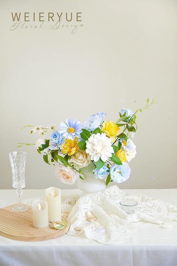 Blue Artificial Flowers Combo Box Wedding Decor,Fake Flowers,Flowers for Decoration,Silk Flowers for Home Decor Indoor,Cake Flowers,Faux Flowers for Crafts
