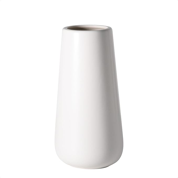 D'vine Dev 8 Inch Ceramic Flower Vase Matte Finishing, Minimalist Design for Home Décor, Bedroom, Living Room, Centerpieces, Office, White, VS-XH-D-1