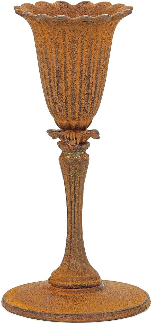 Sungmor Cast Iron Tabletop Flower Vase, Vintage Pretty Tulip Design, 8.6" Tall Decorative Centerpieces Flower Stand, Artificial Flower Arrangements Home Decor for Ceremony Birthday Holiday Event Party