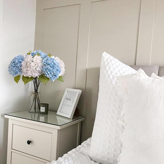 4Pcs Real Touch Large Silk Fake Hydrangeas Artificial Flowers,Light Blue/White Fall Lifelike Faux Hydrangea Flowers, Flower for Halloween Christmas Centerpieces Table Kitchen Home