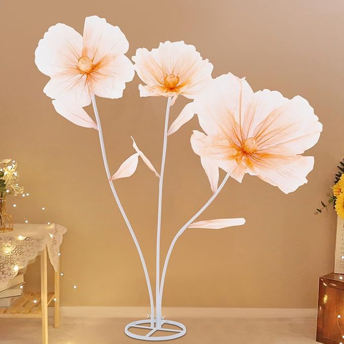 Large Wedding Flowers Decor, Giant 3-Head Artificial Silk Flower Set with Stand, 5.6ft Tall for Reception Backdrop & Home Decor (Champagne)