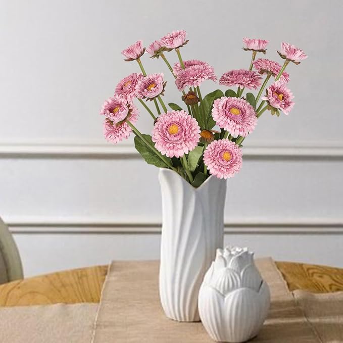 8pcs Chrysanthemum Flowers Artificial Fake Silk Pot Marigold Flowers Faux Daisy Bouquet with Stems for Home Wedding Dining Table Party Decor(Light Purple)