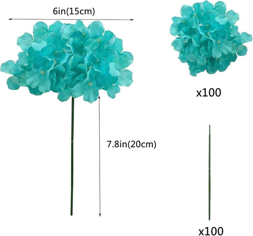 100PCS Artificial Hydrangea Flowers, Fake Flowers Silk Hydrangea Full Flowers Heads with Stems for Wedding Home Party Shop Baby Shower Decor