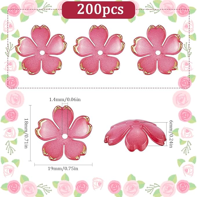 SUNNYCLUE 1 Box 200pcs Plastic Flower Bead Caps Acrylic Bead Caps Cerise Red Clear Gradient Spring Flowers Sakuras Spacer Bead Bulk for Jewelry Making Friendship Graduation Decorations DIY Crafts
