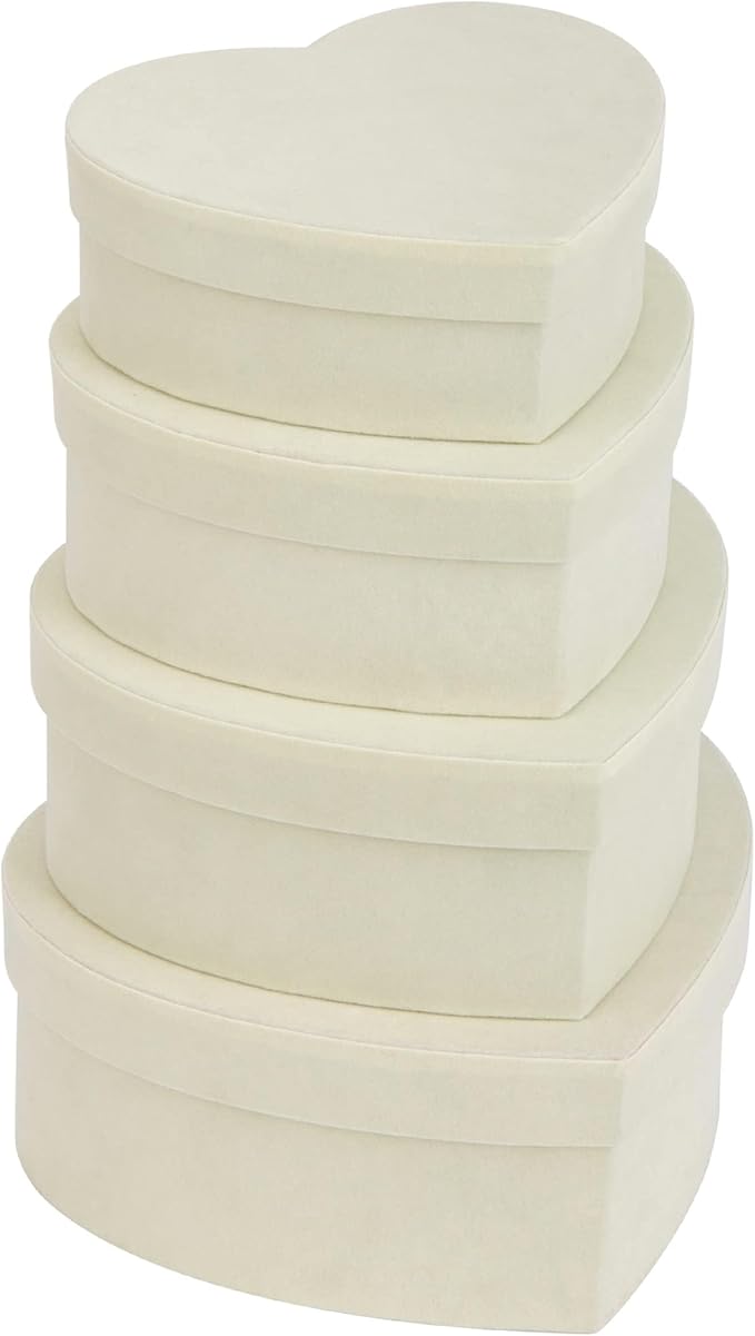 GnFlus White Heart Shape Gift Boxes with Lids for Presents 4 Pack Velvet Nesting Valentines Christmas Gifts Box for Arrangements Flowers Wedding Birthdays Thanksgiving Party