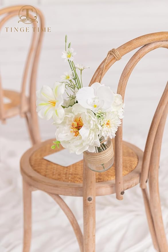 TINGE TIME Artificial Flowers Combo Mix Silk Flowers White Roses w/stem for DIY Wedding Bridal Bouquets Baby Shower Floral Arrangement Table Centerpieces Home Decorations (Ivory White)
