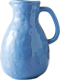 Blue Ceramic Vase with Handle, Pitcher Vases for Modern Farmhouse Home Decor, Small Pottery Flower Jug for Living Room Bedroom Kitchen Office Shelf Decor Centerpiece Table Decoration