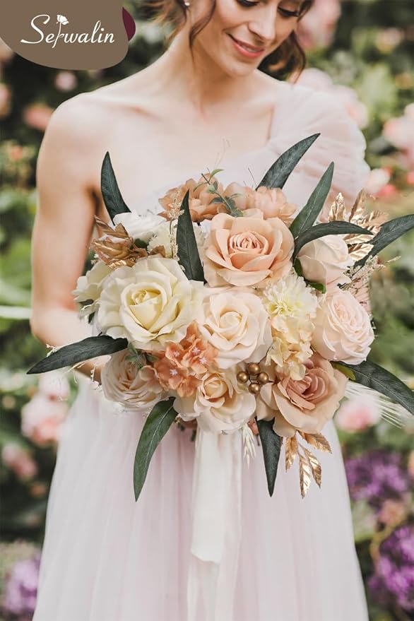 Serwalin Artificial Flowers Boho Champagne Flowers Fake Wedding Flowers Cake Flowers for DIY Wedding Bouquets Bridal Shower Centerpieces Floral Arrangements Party Decor