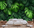 Tropical Green Leaves Background Mural, Large Wall Background Wallpaper, Decorate The Bedroom, Bathroom, Living Room Walls(Non-self-Adhesive)