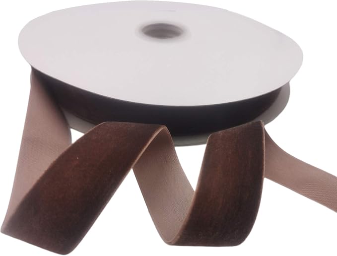Nylon Velvet Ribbon Single Faced,1 Inch X 25Yards Spool (Brown)