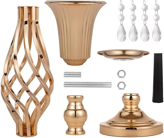 2 Pcs Beaded Crystal Gold Trumpet Vase, Elegant Metal Floral Centerpiece, Perfect for Wedding Banquets, Birthdays, Anniversaries, Holiday Parties and Other Important Event Centerpieces(20.2")