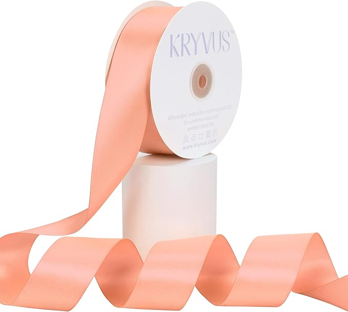 Peach Satin Ribbon, Double Faced 1-1/2 Inch X 50 Yards Peach Ribbon, Premium Satin Ribbons for Gift Wrapping, Crafts, Hair Bow Making, Sewing, Flower Bouquet, Wedding Party Decor