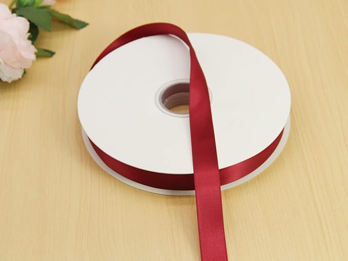 Maroon Double Faced Satin Ribbon 5/8 inch Flower Boutique Gift Wrapping Ribbon 15mm 100yards Continuous Fabric Silk Bow Ribbon for Christmas-DIY Crafts Hair Headband-Sewing-Wedding Decoration