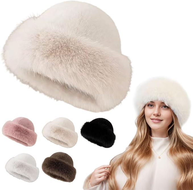 Faux Fur Bucket Hat, Womens Winter Plush Fluffy Furry Mink Hats Warm Thickened Fisherman Cap for Girls Women
