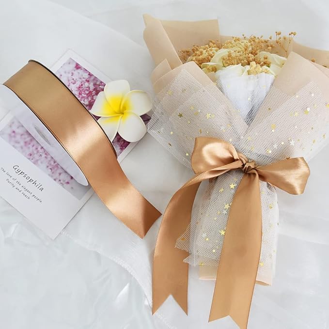 TONIFUL 1-1/2 Inch (40mm) x 100 Yard Dark Gold Wide Satin Ribbon Solid Fabric Ribbon for Gift Wrapping Chair Sash Valentine's Day Wedding Birthday Party Decoration Hair Floral Craft Sewing